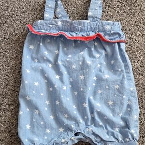 Blue Star-Print Baby One-Piece with Red Trim